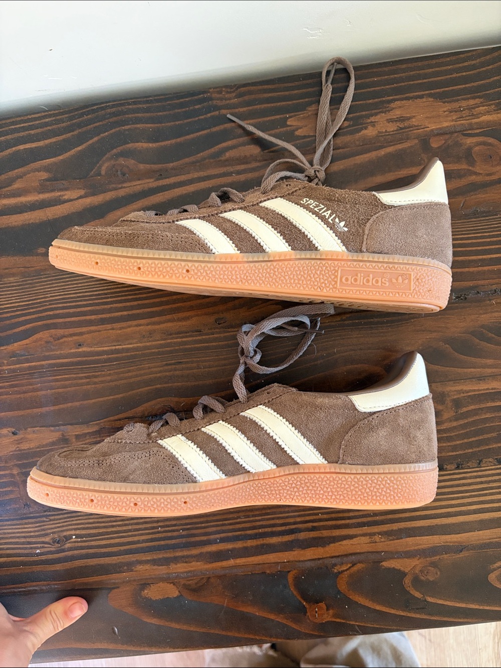 adidas Brown Suede Spezial Sneakers with Cream Stripes - Picture 4 of 6